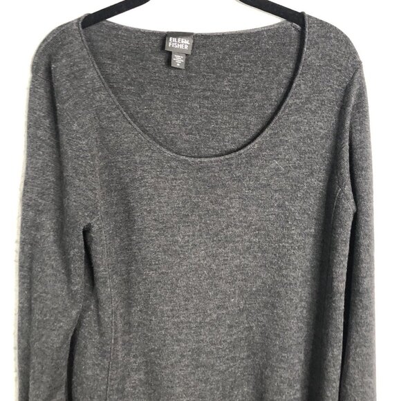 Eileen Fisher Sweater Womens Medium Charcoal Merino Wool Tunic Academia Luxury - Picture 2 of 16